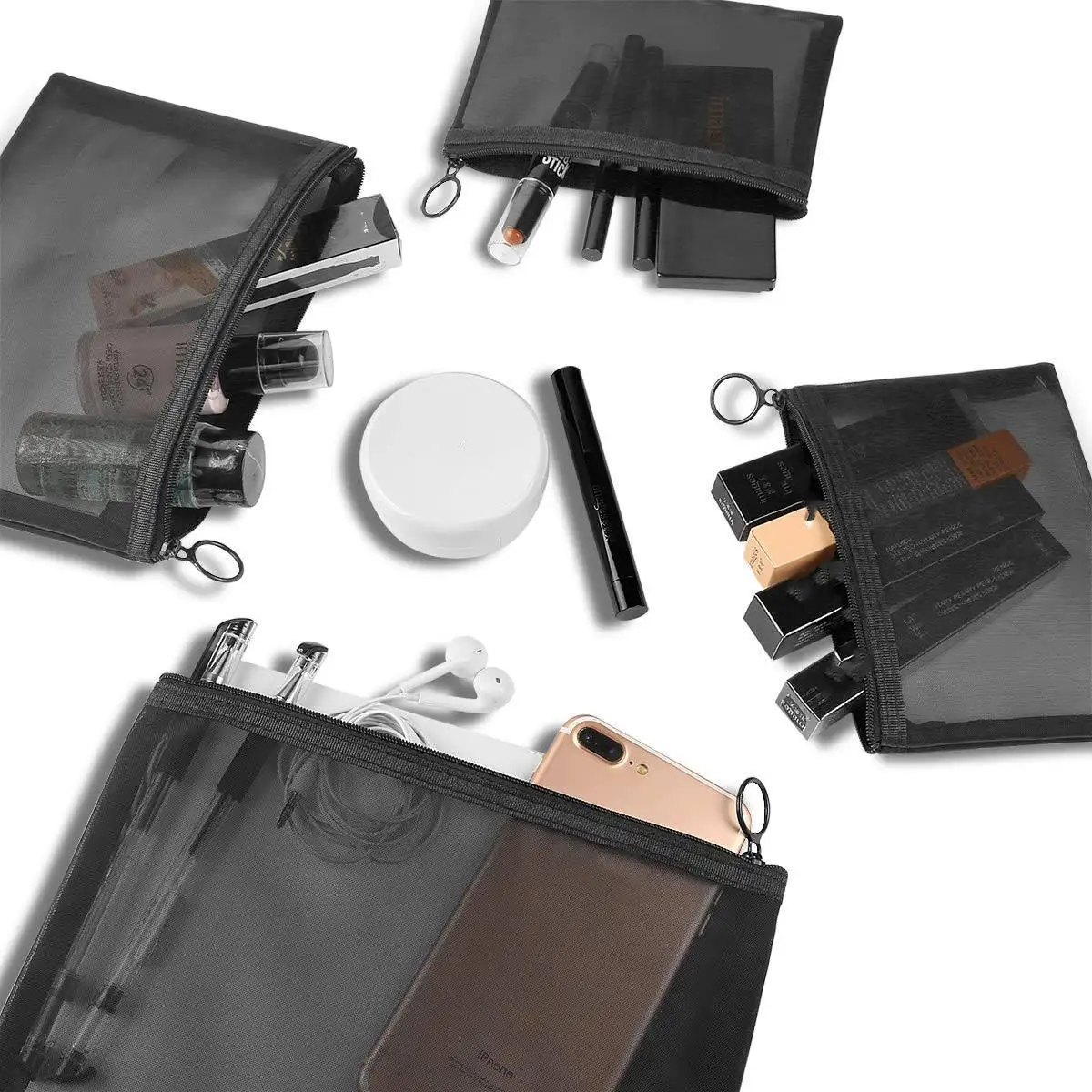 Gelory Clear Cosmetic Bags Zip Makeup Mesh Bags Pencil Case Pouch Travel Toiletry Kit Set Storage Custom Mesh Pencil Case