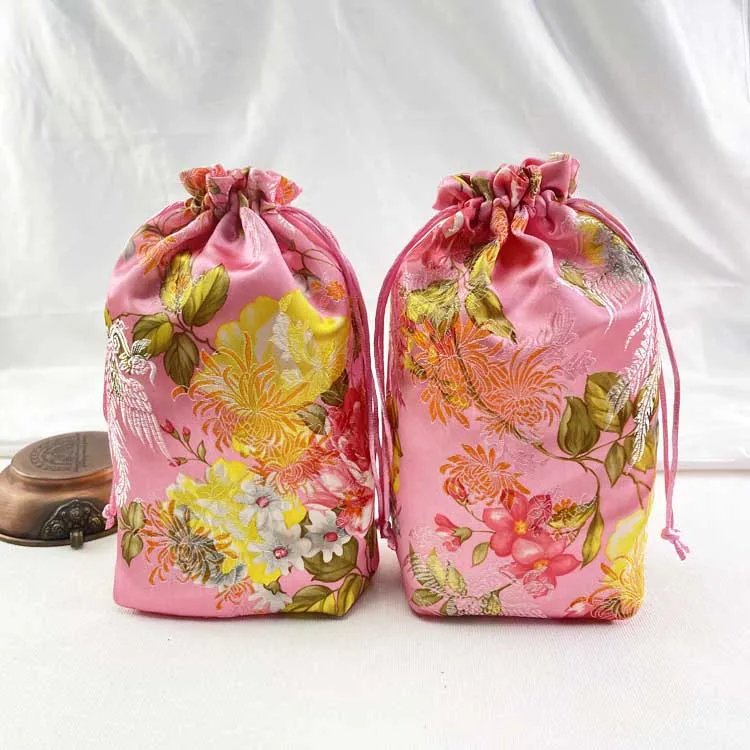 Chinese new year gift bags wedding favor satin bags pouch jewelry drawstring packaging