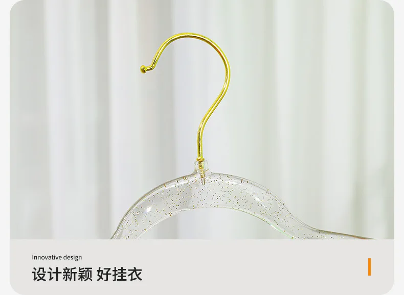 2024 High Quality PS Plastic Clear Hanger Gold Glitter Plastic Hanger for Women Clothes Store