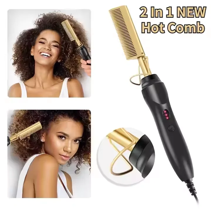 2 in 1 Hot Comb Straightener Electric Straightener Hair Curler Wet Dry Use Hair Flat Irons Hot Heating Comb For Hair
