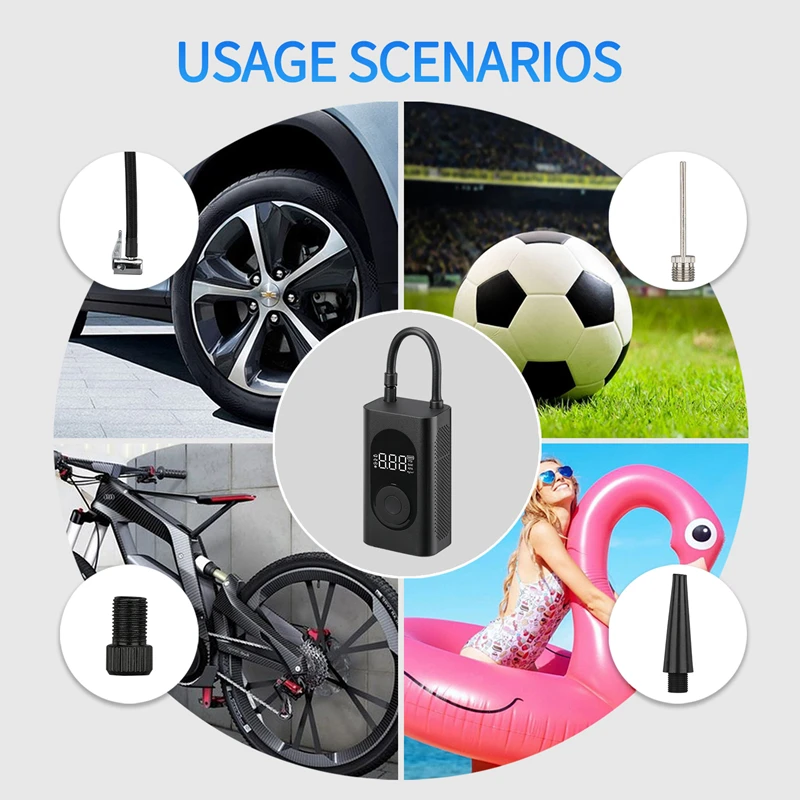 Portable Air Pump Tire Compressor Mini Electric Inflator with Digital LCD Pressure Rechargeable Battery 2000mAh For Power Bank