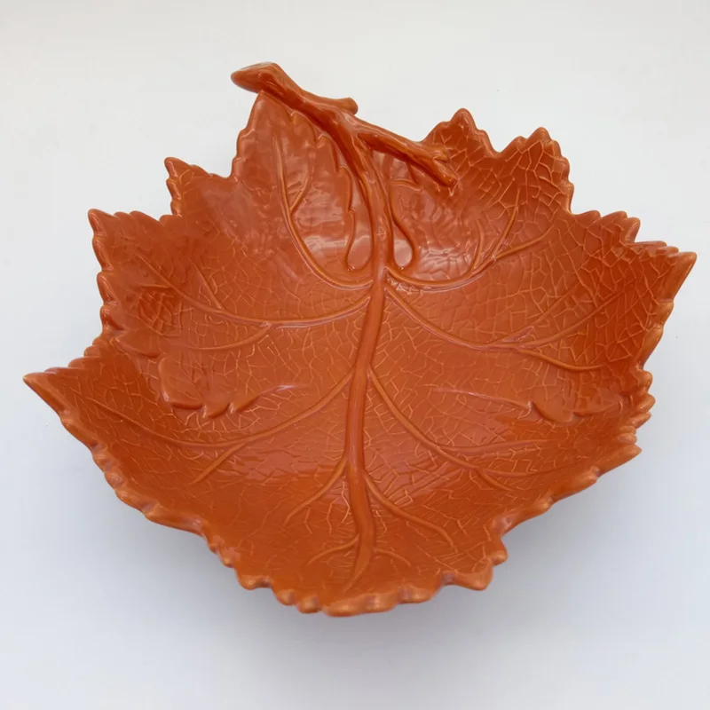 Cookin the American Way Jade Leaf Shaped Salad Green Ceramic Dessert Plate