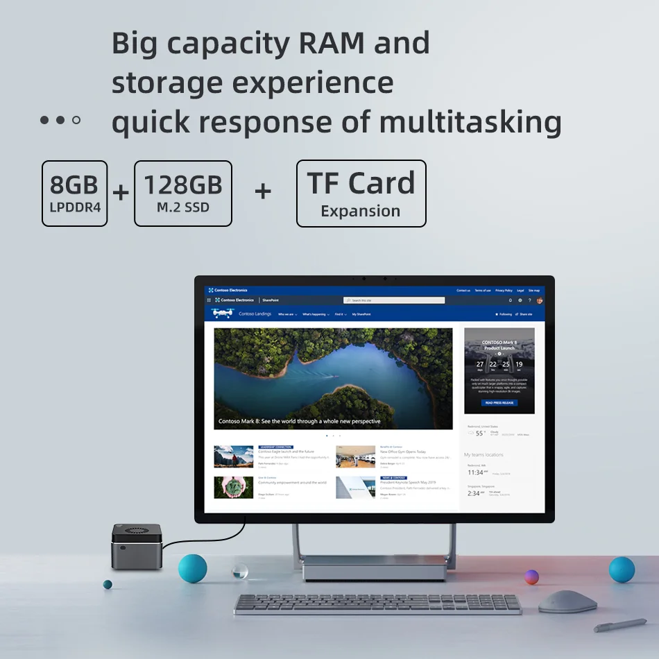 Quad-Core Mini PC Intel Celeron N4100 8GB LPDDR4 128GB M.2 SSD 2.4G/5G Wifi 4K 60Hz USB-C