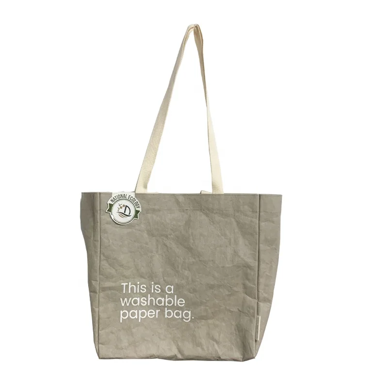 Fashion and Sustainable Quality Washed Eco-friendly Kraft Paper Tote Bag, Durable Waterproof Travel Bag