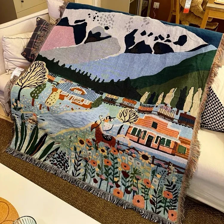 Wholesale Hot Style Custom Cartoon Zoo Pattern Jacquard Tapestry Woven Blanket With Best Price