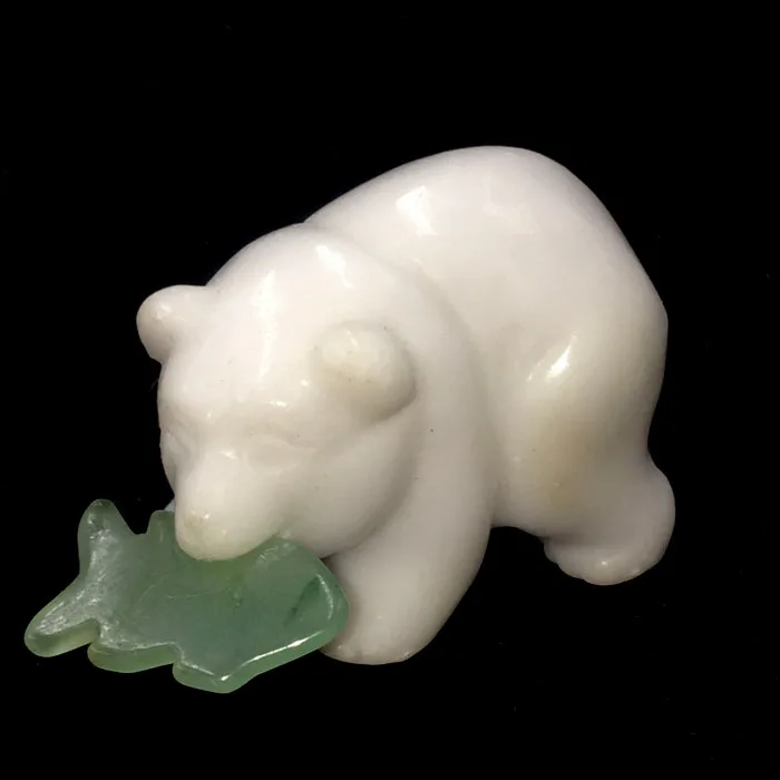 Natural Reiki Crystal Carved Animals Craft White Jade Quartz Crystal Carving Bear