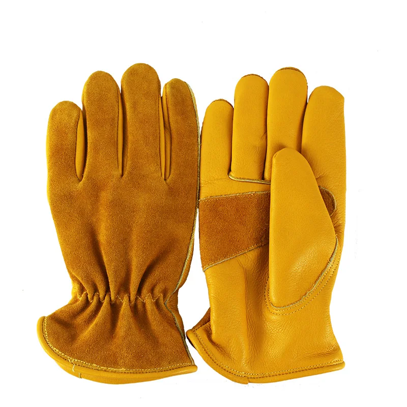 Outdoor Camping Picnic Cow Leather Heat insulation anti-skid Labor Wear-resistant Work Gloves