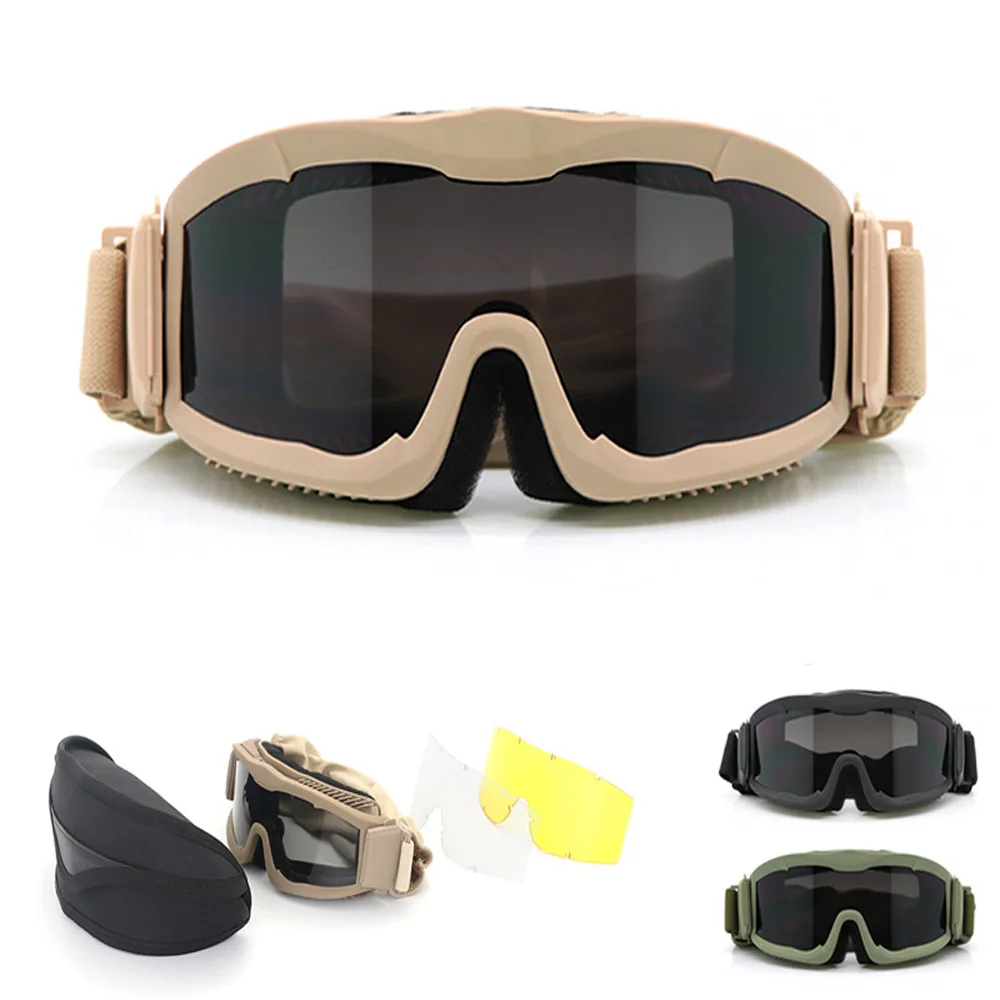 Racing Shooting Glasses Windproof Sunglasses 3 Lens CS Airsoft Paintball Hunting Tactical Goggles