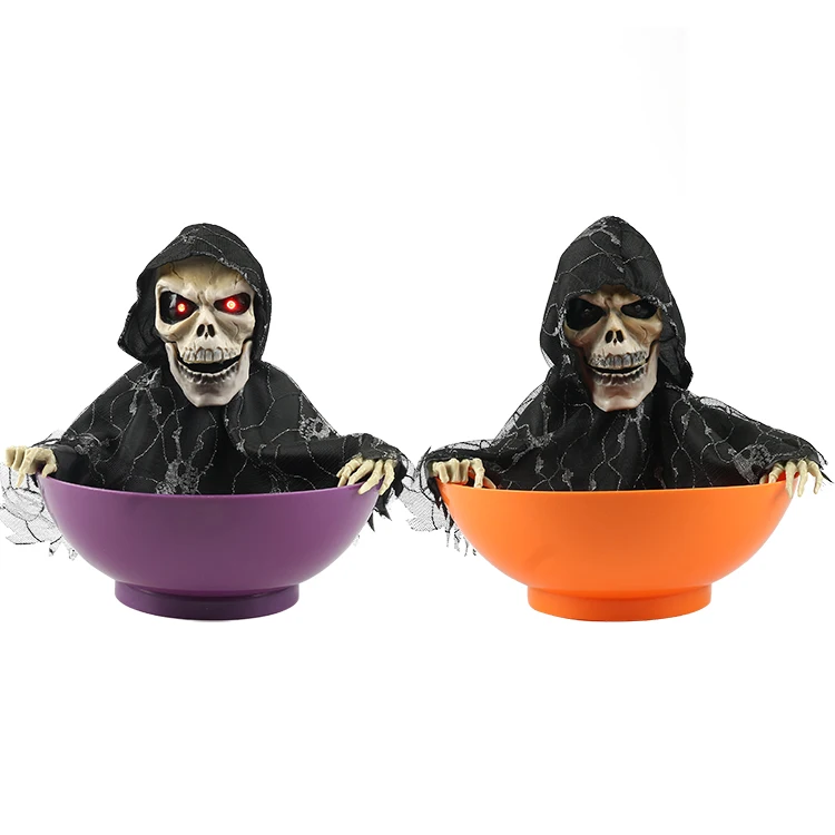 Wholesale Factory Oem Halloween Glowing Skeleton Candy Plate Electronic Skeleton Shaking Horror Props Screaming Ghost