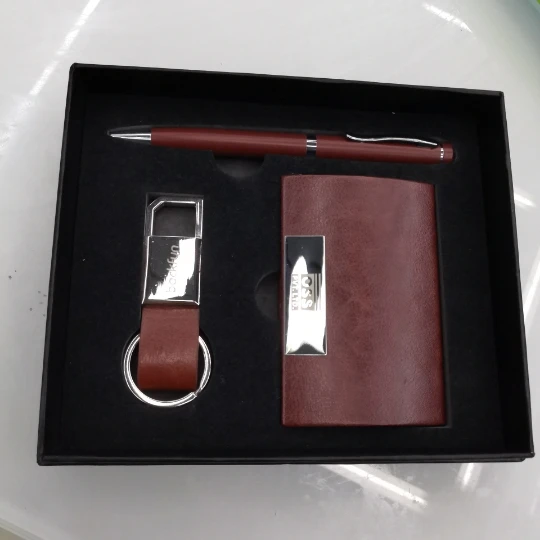 Custom laser LOGO Office Pen Keychain and Business Card Holder Luxury Stationary Gift Set with Box