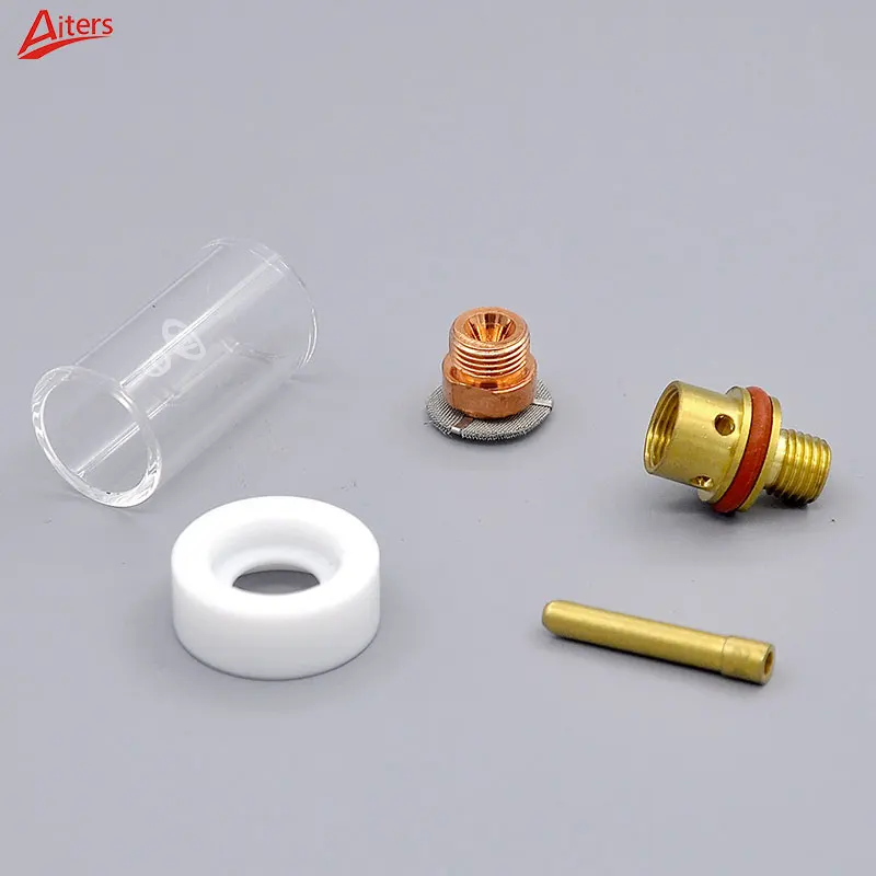 WP9 20 25 Torch TIG Glass Cup Kit 5pcs/set Stubby Collets Body Gas Lens and Pyrexx Glass Cup Argon arc Welding Gas Insulator