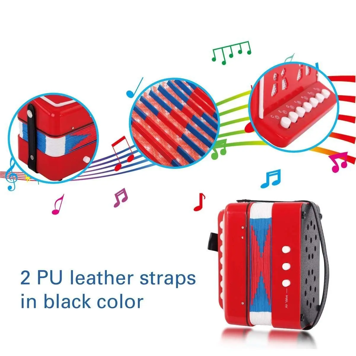 BUTTON KIDS ACCORDION, 7 KEYS BUTTON TOY ACCORDION MUSICAL INSTRUMENT FOR CHILDREN KIDS PRE-KINDERGARTEN TODDLERS BEGINNERS