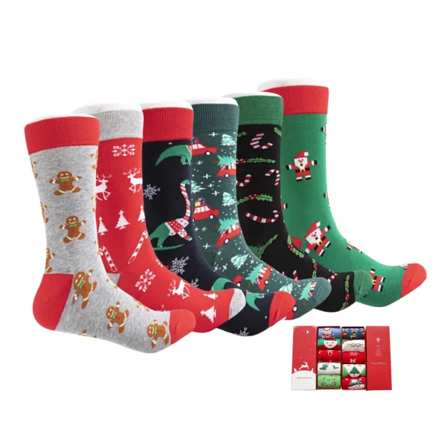 Wholesale custom made knitted snowflake socks with box funny Christmas socks men