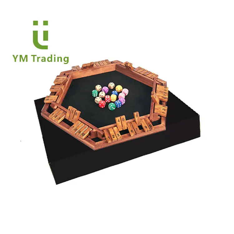 Wooden Board Table Math Game 6 Players Stained Shut The Box Dice Game with 16 Dice for Kids Adults Family Party or Pub