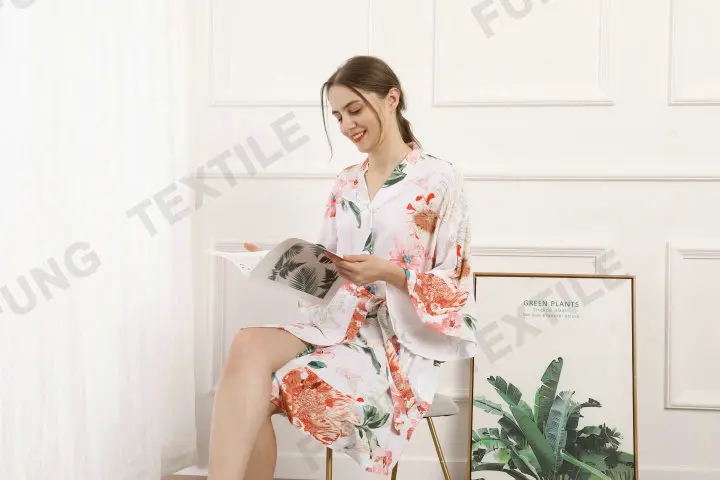 FUNG 6012 New design silky satin floral bridesmaid robe