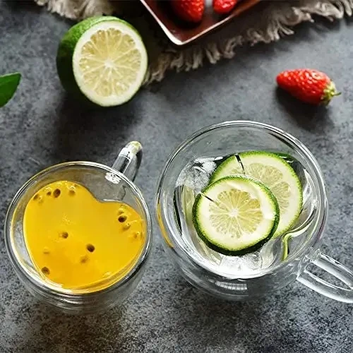 Hot selling Unique  Double-Walled with heart shape coffee  Mug cafe  afternoon break red tea  drinking glass  tumbler for bar