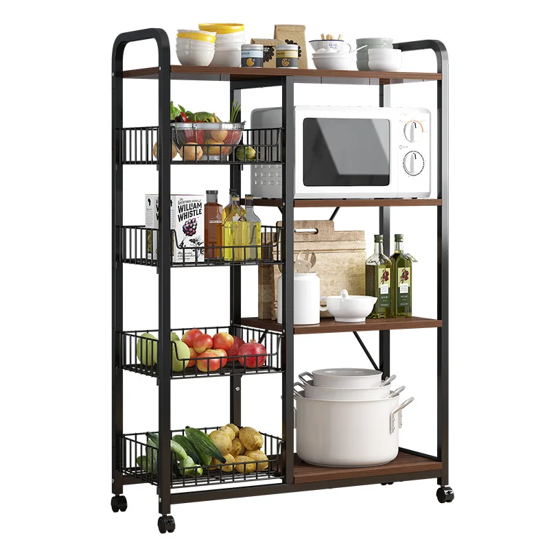 Kitchen Plate Organizer Storage Shelf Vegetable Fruit Storage Holder Microwave Oven Rack Countertop Wood