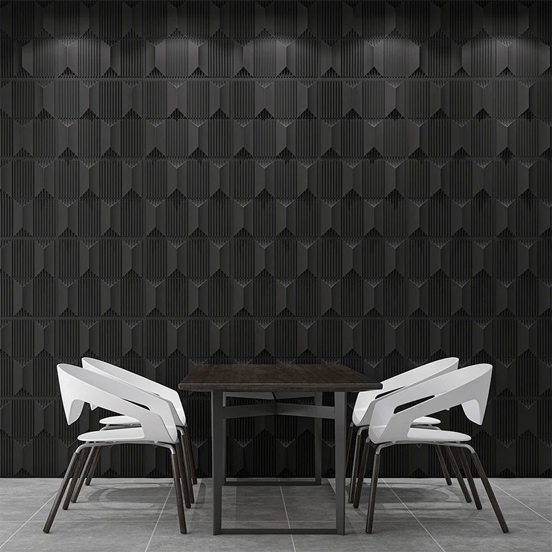 3d big 500*5000mm papier peint panel for interior wall decoration pvc 3d hexagon wall panels black