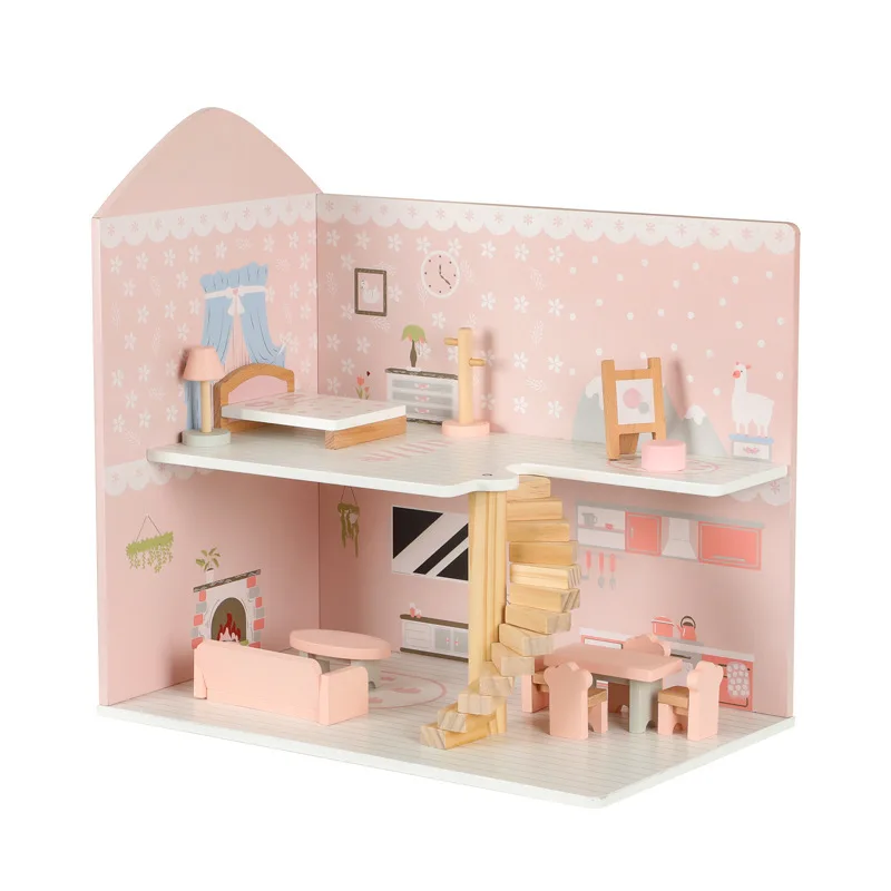 New 2024 Style Wooden Dolls House with Accessories Girls Play set Fantasy Princess Dollhouse
