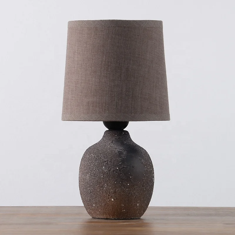 Rustic style round matte indoor decoration bedside lamp antique stoneware table lamp