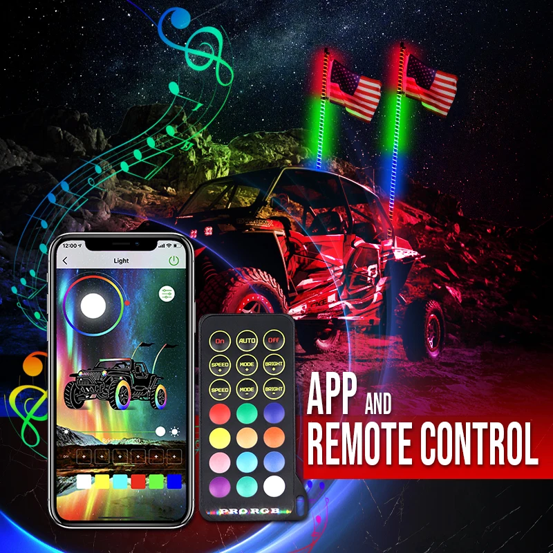 Pair of  chasing LED Whip 3ft 4ft 5ft 6ft rzr antenna light quick release utv led light pickup tuck 500cc atv