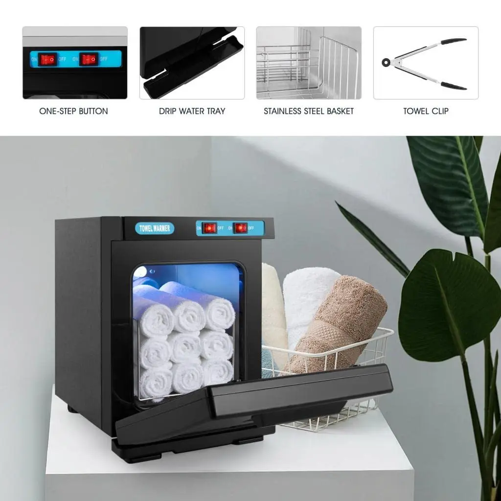 Salon Beauty Equipment Hot Towel Warmer Machine With UV Light Black Heated Towel Cabinet Warmer