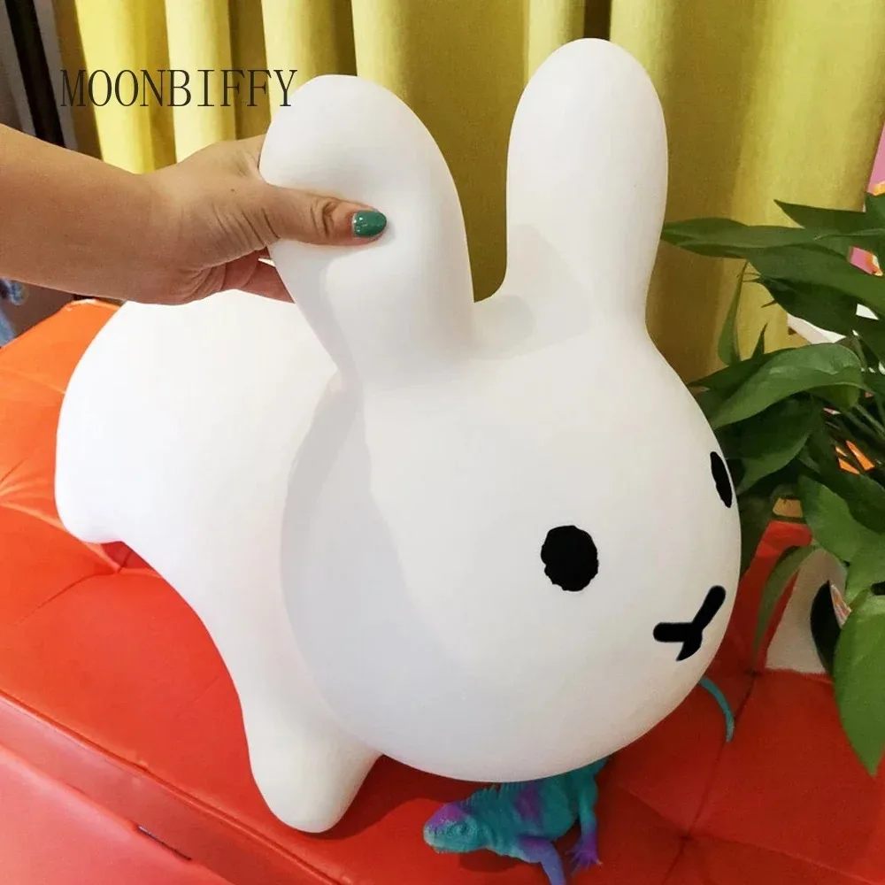 Istaride Ride on Child Baby Play Toys Inflatable White Bunny Rabbit Bouncer Jumping Horse Toys Kids Animal Hopper Toys