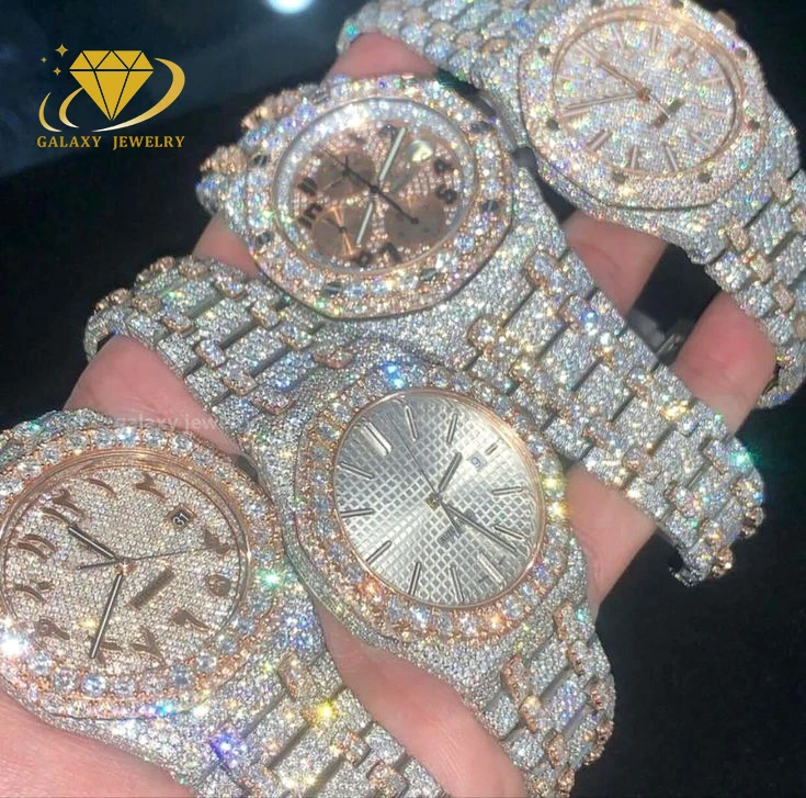 Luxury Iced Out Diamond Wrist Watch Brand Vvs Moissanite Mechanical Stainless Steel Custom Buss Down Watch for Men