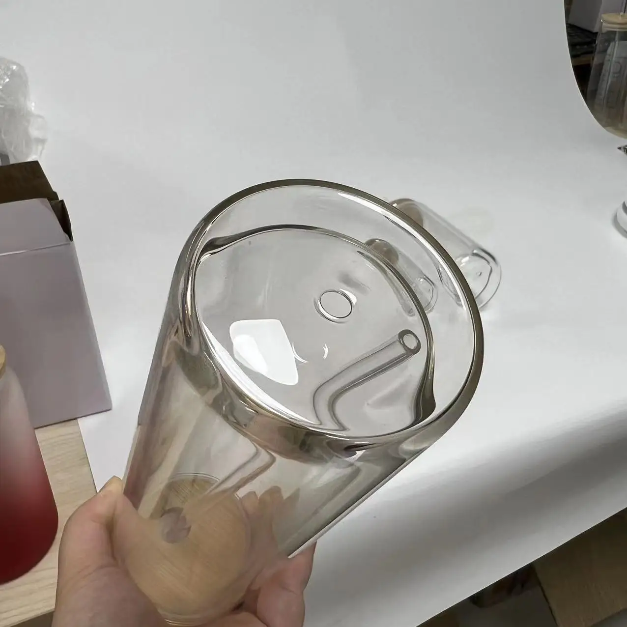 USA warehouse glitter clear beer Can Shaped pre drill 16oz 20oz blank sublimation double walled snow globe glass can cups