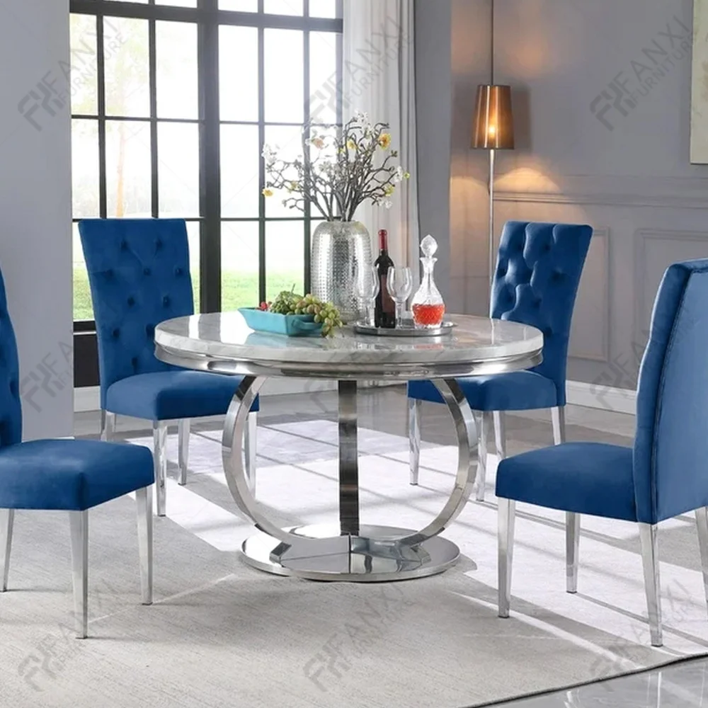 Dining room furniture round dining table set modern round rotating sintered stone turkish marble dining table and chairs