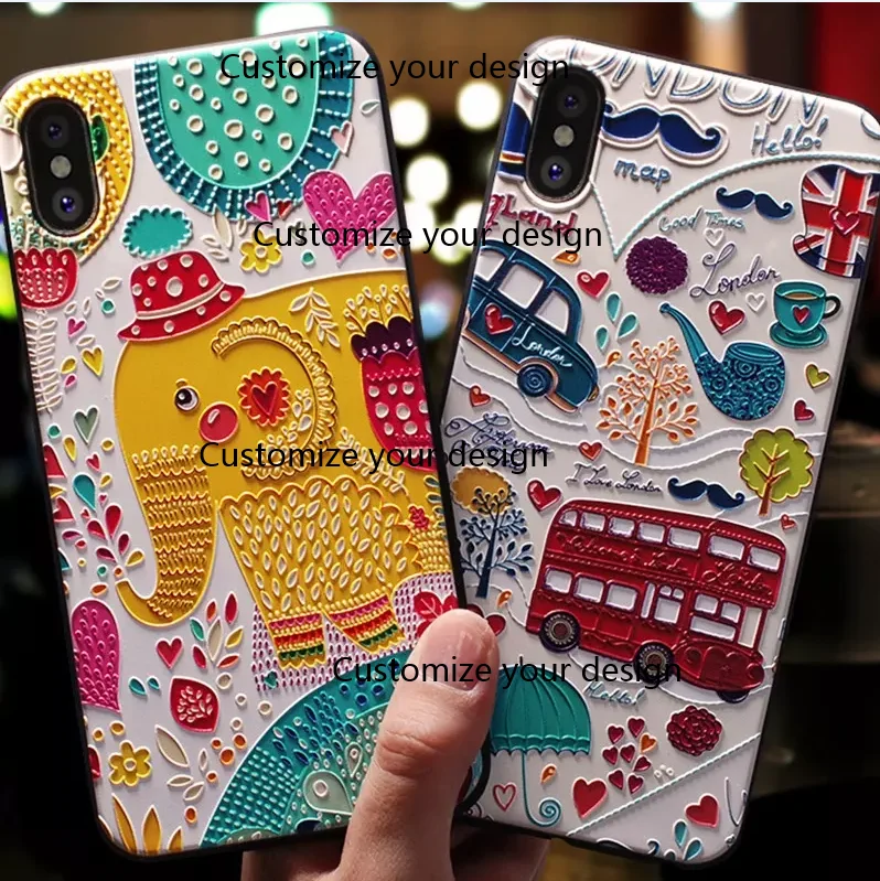 Custom Cute Cartoon 3D Cat Emboss Silicone Mobile Phone Case For iPhone 8 Plus X ,Mobile Phone Accessories
