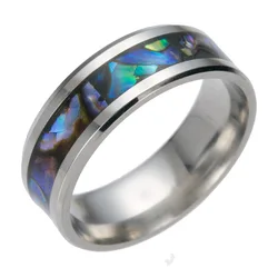 Cool 8MM Gradient Purple Colour Finger Jewelry Stainless Steel Women Men Couples Wedding Band Colorful Abalone Shell Inlay Rings