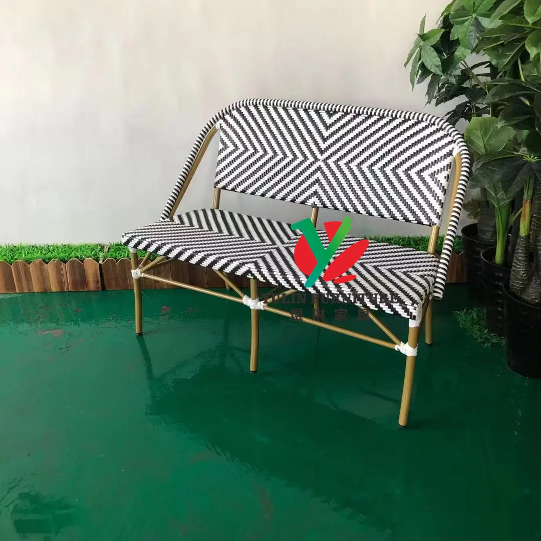 French style restaurant cafe canteen dining patio wicker bench