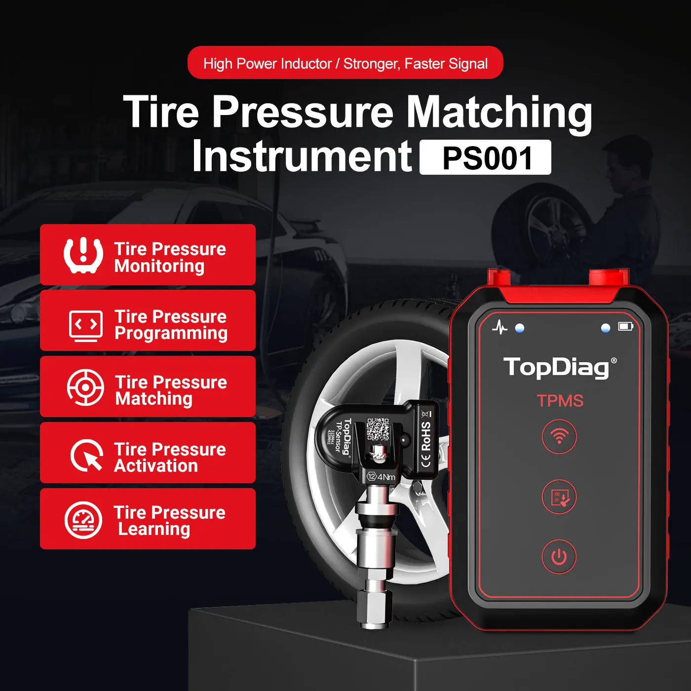 TopDiag Tire Pressure Monitoring System Reset TPMS Replacement Tool TPMS Scanner with 4pc Sensors