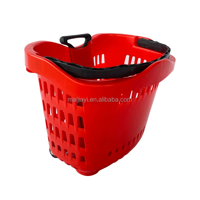 Rolling Plastic Supermarket Shopping Basket Manufacturer