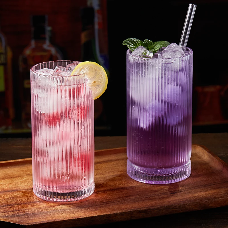 Hot Sale Hand Blown Ribbed Cocktail Champagne Coffee Mug and Tea Cup Creative Glass Drinkware for Home and Parties