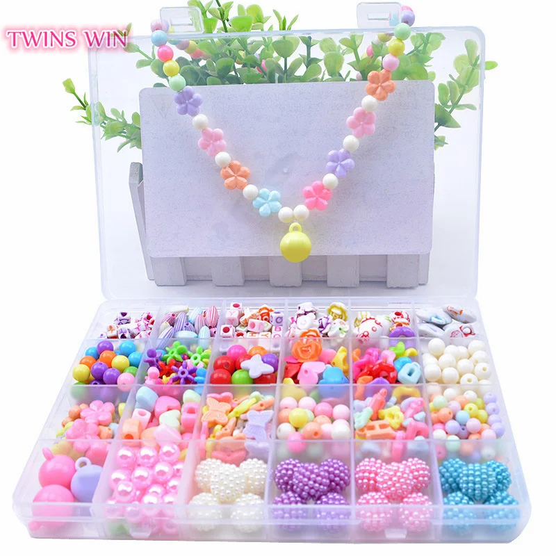 Beads Set For Jewelry Making Kids Mixed Color DIY Acrylic Beads Toys Kit Box With Accessories 035