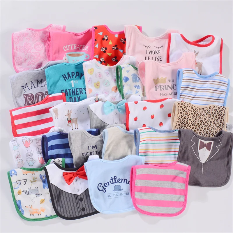Wholesale Cheap Cotton Baby Girl Boy Feeding Bibs Waterproof Apron Cartoon Towel Kids Burp Cloths