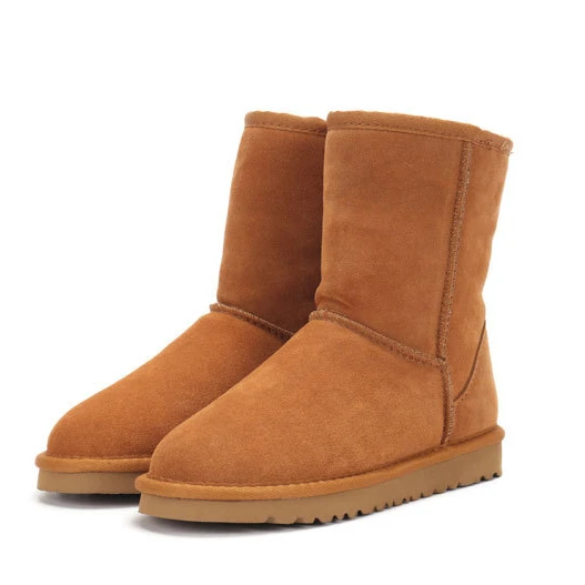 Разноцветные классические женские зимние сапоги из коровьей кожи, Прямая поставка, теплые зимние сапоги до середины икры с мехом