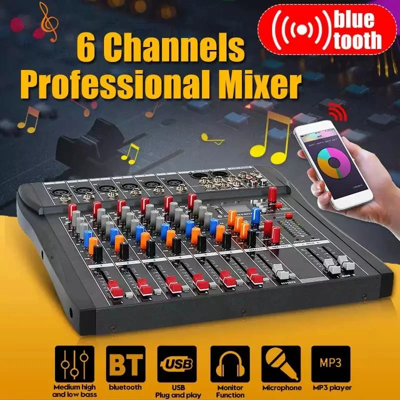 CT-60L Fashion Portable 6 Channel USB Interface Live Mini Home Party DJ Control Surface Audio Stereo Mixer