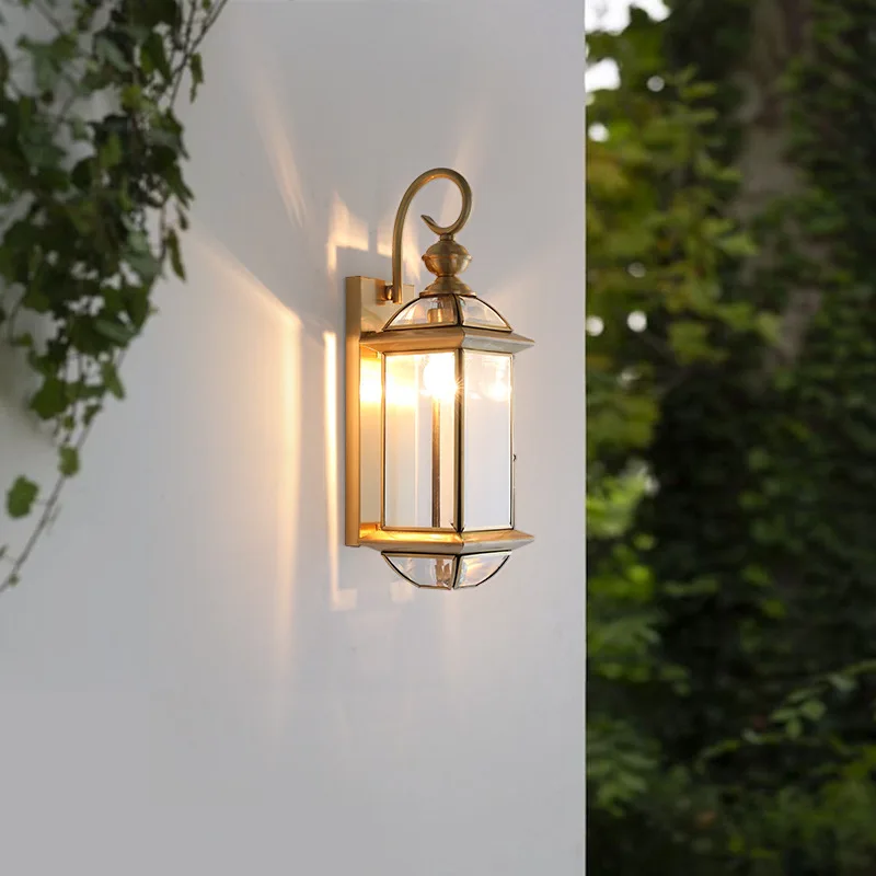 Luxury Brass Glass Euro Style Decorative Wall Sconce Lantern Lighting Restaurant Garden Hotel Nordic Outdoor Wall Lamp