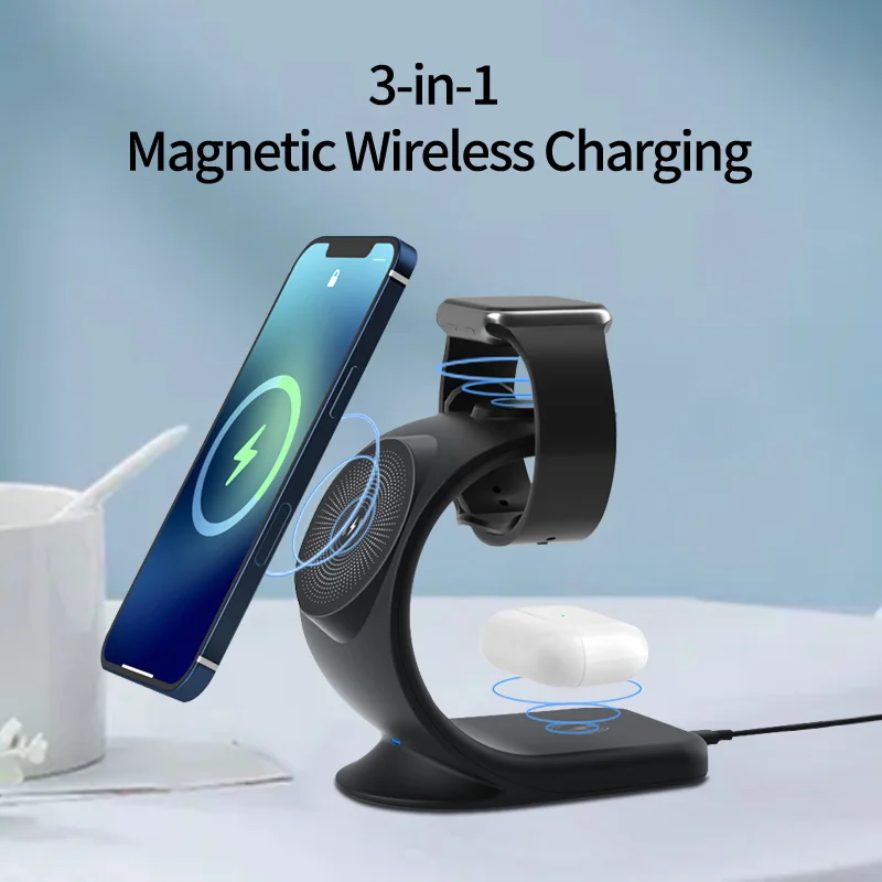 New design Multi-function 3 in 1 Wireless Charger magnet Stand Fast Charging Cell Phone Holder