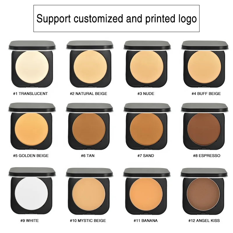 Custom New Square Face Powder Palette Private Label Makeup Black Pressed Compact Foundation Powder