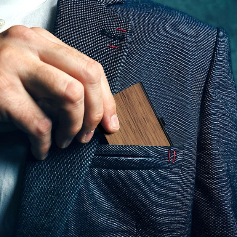 Customized Wholesale Resin Wooden Business Card Holder Pocket Phone Card Holders Bank Card Bag