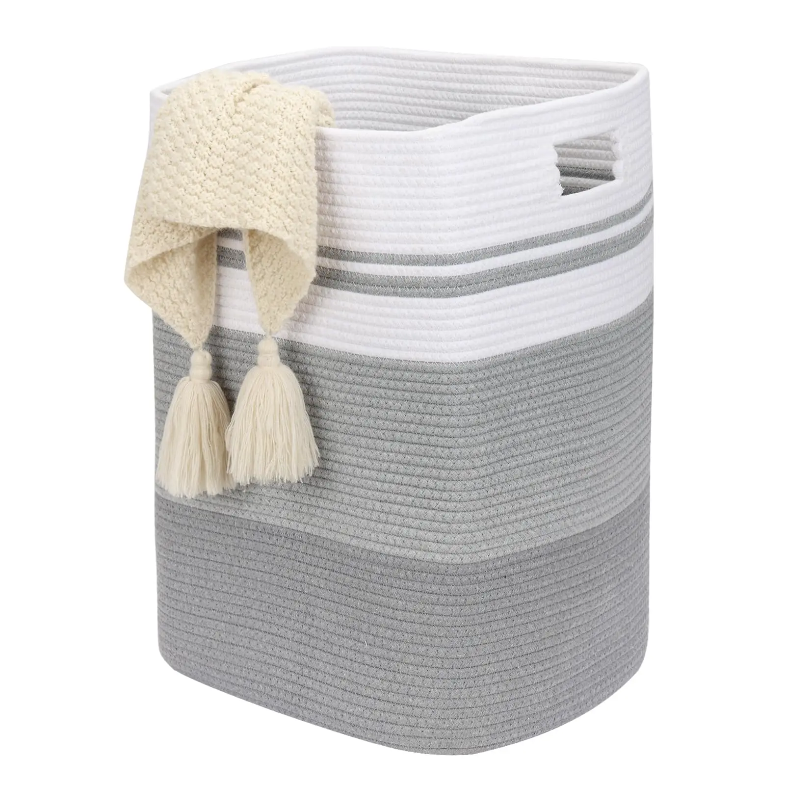 Large Hamper Tall Cotton Rope Woven Decorative Storage Basket with Handles for Living Room