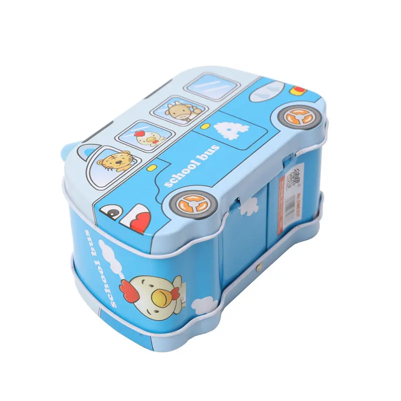 TOPSTHINK Metal bus large lid locked money box coin piggy bank for boys girls