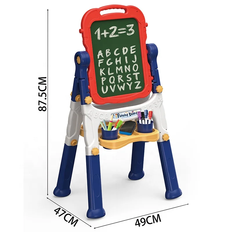 Kids Art Easel with Painting Accessories Double-Sided Large Adjustable Standing Rotatable Magnetic Drawing Board Toys