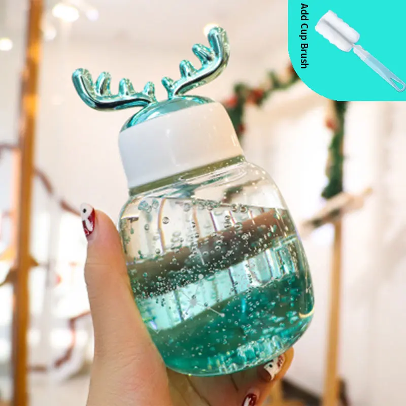 Thickened glass gradient color star portable rope cute glass bottle with antler shaped lid