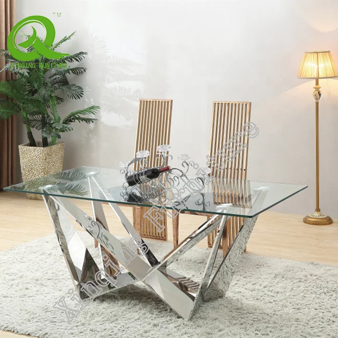 
Elegant gold restaurant long stainless steel dining table base marble table 