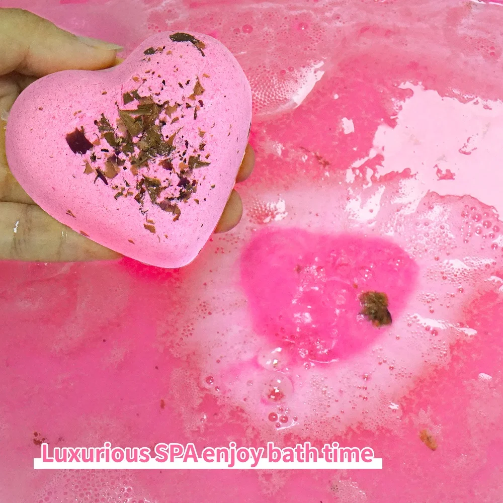 Factory Wholesale Bath Supplies Natural Love Shapes Bubble Bathbombs Salt Spa Relaxing Organic Fizzies Bath Bomb